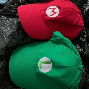 M Red and L Green Character Baseball Caps - Duo Pack